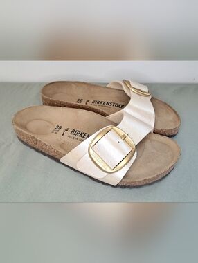 New Birkenstock Women's Madrid Big Buckle Leather Sandals Graceful Pearl Size 38